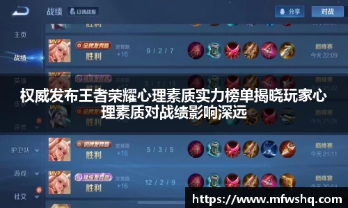 权威发布王者荣耀心理素质实力榜单揭晓玩家心理素质对战绩影响深远